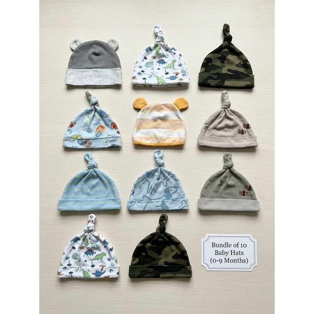 Bundle of 10 Baby Hats newborn-9m in Mixed Patterns and Colors